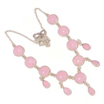 Rose Quartz Round and Pear Gemstone 925SilverOverlay Handmade Necklace for Women - £17.18 GBP
