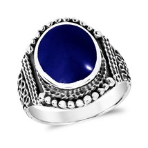Blue Lapis Vintage Oval Balinese Style Sterling Silver Ring-10 - £20.54 GBP