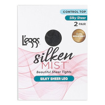 L&#39;eggs Silken Mist Silky Sheer Leg Control Top Tights, 2 Pairs Jet Black Size Q+ - $14.84