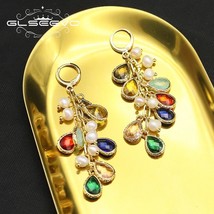 925 Silver Colorful Water Drop Pearl Woman Earrings Korea Metal Chain Exquisite  - £16.10 GBP