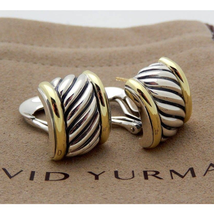 David Yurman Cable Huggie Earrings in Sterling Silver &amp; 14K Gold  - $495.00