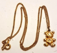 Girls Teddy Bear Pendant Necklace 16&quot; Gold Tone Chain - £11.99 GBP