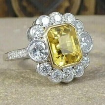3.50 Ct Emerald Cut Simulated Citrine Engagement Halo Ring 14k White Gold Plated - £53.65 GBP