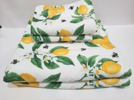 Deborah Connolly PC Bath Towels Set Yellow Lemon Bumble Bee White Cotton  - £55.38 GBP