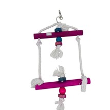 Rectangular Rope and Wood Bird/Parrot Toy 10&quot; Pink/Blue - £6.19 GBP