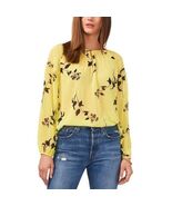 Vince Camuto Petite Floral-Print Keyhole Peasant Top Yellow Sheer Size SP - $43.47 CAD