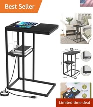Rustic C Shaped End Table with 4 Charging Ports - Ideal for Cozy Living ... - $1,008.82 MXN