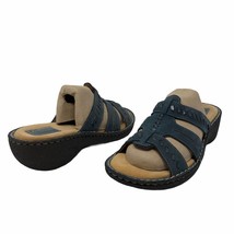Womens Size 11 Leather Clarks Sandals Artisan Active Air Blue Green Wedge - £17.28 GBP