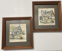 woodville Texas Clyde Gray Artist Framed Prints Signed  Folk Art Cottage... - £49.22 GBP
