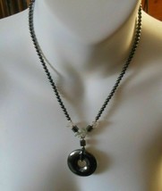 Hematite &amp; Glass Stone Nuggets Round Pendant necklace - £17.54 GBP