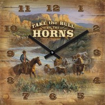 Wild Wings Take the Bull by the Horns Longhorn Clock 10&quot; Square Cowboy D... - £24.70 GBP