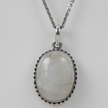 Solid 925 Sterling Silver Rainbow Moonstone Pendant Necklace Women PSV-1104 - £25.47 GBP+