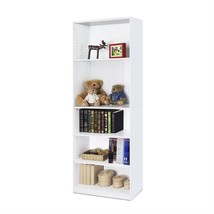 Modern 5-Shelf Bookcase in White Wood Finish - £122.44 GBP
