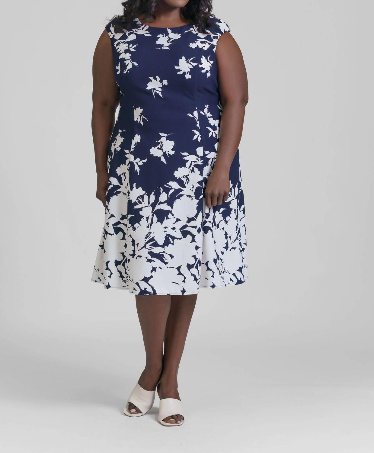 London Times Elisha Midi Dress - Plus Navy - $73.00