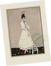 Lady in White walks her French Bulldog Vintage 1915 Image ART PRINT 12&quot;x16&quot;  RP - £43.05 GBP