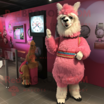 Pink Llama mascot costume character dressed with a Maxi Dress and Watches - $1,329.00