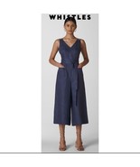 NWOT Whistles Denim Alpha Strappy Linen Jumpsuit 100% Linen Blue Wide Le... - $86.27 CAD