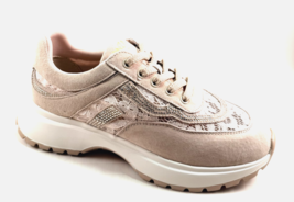 Lonza 212435 Beige Leather Embellished Fashion Lace Up Sneaker - $129.00