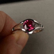 2Ct Round Cut Red Ruby Diamond Solitaire Engagement Ring 14K White Gold Finish - £104.84 GBP