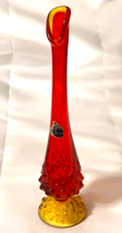 Vintage FENTON 10&quot; Amberina Red &amp; Yellow Hobnail Print Swung Pedestal Bu... - $666.27 MXN