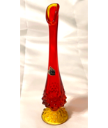 Vintage FENTON 10&quot; Amberina Red &amp; Yellow Hobnail Print Swung Pedestal Bu... - $661.36 MXN