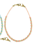 Gold and Light Coral Pastel Beaded Anklet - $13.86