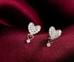 Stunning 18K Gold Heart Drop Diamond Earrings | Sparkling Glamour for Every Occa - £371.19 GBP