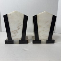 Art Deco Marble Garniture- Bookends Set Brown/White/Black Heavy Marble V... - $280.50