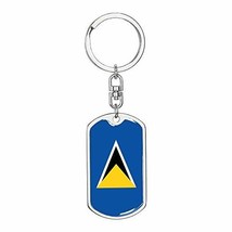 Saint Lucia Flag Swivel Keychain Dog Tag Engraved 18k Gold - £44.60 GBP