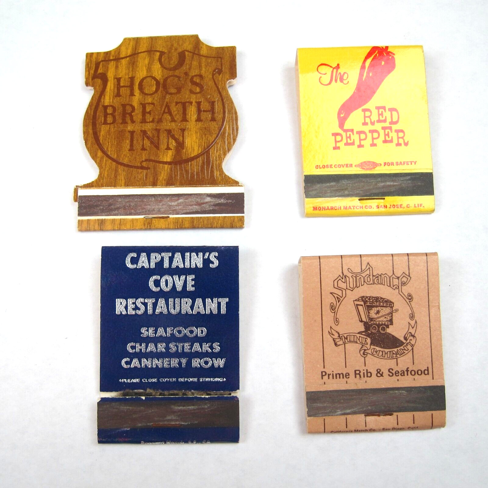 Primary image for 4 Vintage Matchbook Covers Hogs Breath Inn Red Pepper Captains Cove Sundance CA