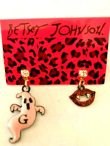 Betsey Johnson Dainty Red Enamel Vampire Lips and Pink Ghost Post Earrings - £10.20 GBP
