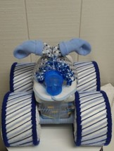 Royal Blue and Baby Blue Theme Baby Shower Four Wheeler Diaper Cake Centerpiece  - £70.61 GBP