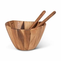 Salad Bowl Acadia Wood Natural Edge Thailand with Set Spoon Fork Wood Servers image 2