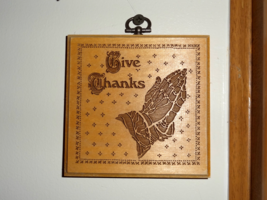 &quot;GIVE THANKS&quot; praying hands, wood 4 X 4&quot; - £3.91 GBP