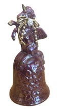 Beautiful Maroon Unicorn Ceramic Bell Vintage 6x3 Inches Floral Etching - £13.25 GBP