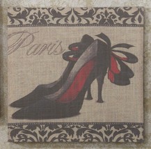 Stiletto Shoe Print Stretched Linen Wall Plaque 15.7&quot; Vintage Look #91966 - £7.78 GBP