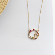 Star Moon Wreath Diamond Peach Heart Jewel Necklace Sparkling Celestial Pendant - £31.69 GBP