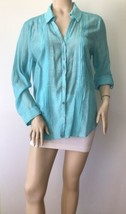 Chicos Sz2 Turquoise Blue ￼Lightweight Rayon Blend Button Down TabSleeve... - £15.76 GBP