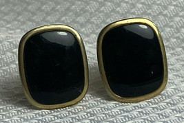 Vtg Anson Black Enamel Rounded Rectangle And Gold Tone Men&#39;s Jewelry Cuff Links - £23.94 GBP