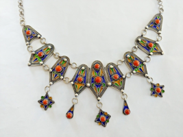 Berber Enamel Kabyle Necklace Silver Sterling Algerian Coral Fine Red Vintage - $247.50