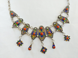 Berber Enamel Kabyle Necklace Silver Sterling Algerian Coral Fine Red Vintage - $247.50