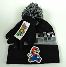 Kid&#39;s Youth Super Mario Beanie Winter Hat &amp; Gloves Set w/ Pom Pom - New - $19.33