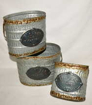 Galvanized Metal Buckets FLOWER GARDEN Bucket w Handle Graduating Sizes Set of 3 - £22.71 GBP