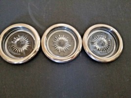 Vintage Lot of 3  Silver Plate Crystal Coaster Ashtray Made in Italy - $9.99