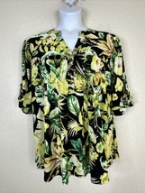 NWT Cocomo Womens Plus Size 3X Tropical Leaves V-neck Blouse Elbow Sleeve - £22.39 GBP