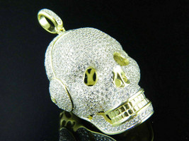 Mens Skull Headphone Pendant CZ Pave Set 925 Silver 14k Yellow Gold Plated - £130.97 GBP