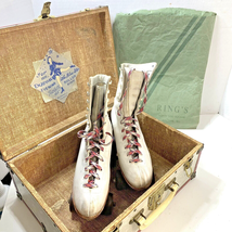 White Leather Roller Derby Skates Woman Size 7 with Wood Metal Case Vintage - £50.86 GBP