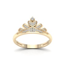 10K Yellow Gold 0.10Ct Natural Diamond Queen Crown Fashion Ring - £193.01 GBP