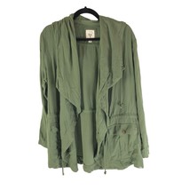 Billabong Womens Jacket Open Front Hooded Draped Pockets Olive Green L - £11.58 GBP