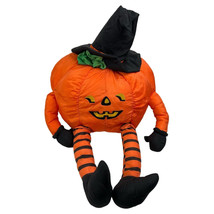 Vintage International Silver Halloween Pumpkin Witch Shelf Sitter Plush Decor - $23.71